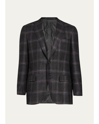 Kiton Mens Tonal Plaid Single-Breasted Sport Coat