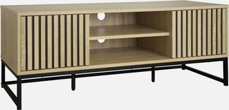 Sweeek Mueble Tv 2 Puertas De Madera Ranurada Y Metal Negro L 120