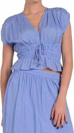 Elan Sahara Short Sleeve Top In Blue/ivory