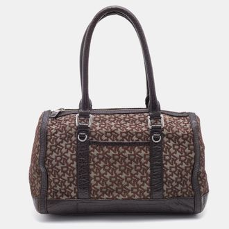 DKNY Dkny Dark Brown Signature Canvas And Leather Satchel