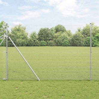 Berkfield Home Welded Wire Fence with 13 Posts 1.5x25 m Galvanised Steel in Silver