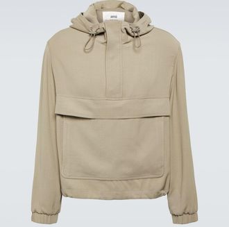 Ami Hooded half-zip twill jacket