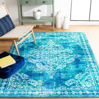Safavieh Bahia Machine Made Area Rug, Blue / Green Traditional Style Non-Slip Machine Washable