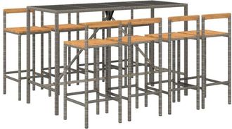vidaXL Vidaxl - 9 Piece Garden Bar Set Grey Poly Rattan& Solid Wood Acacia