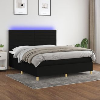 vidaXL Vidaxl - Cama Box Spring Colch&oacute;n Y Luces Led Tela Negro 180x200 Cm