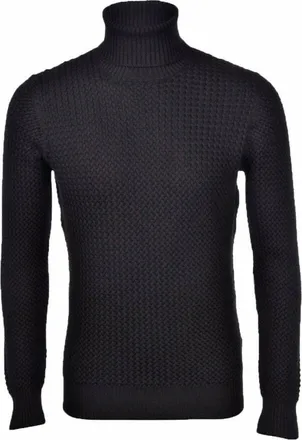 Gran Sasso Textured Turtleneck Sweater In Black Wool