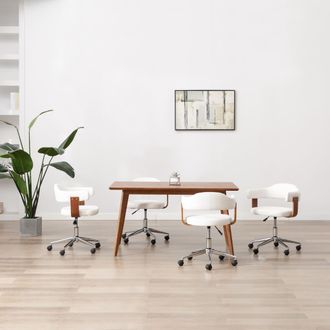 vidaXL Sillas De Comedor Giratorias 4 Uds Madera Curvada Cuero Blanco Vidaxl