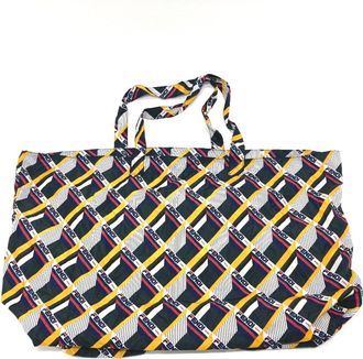 Fendi Navy White Leather Nylon Eco-Bag Shoulder Bag Tote Bag (Pre-Owned)