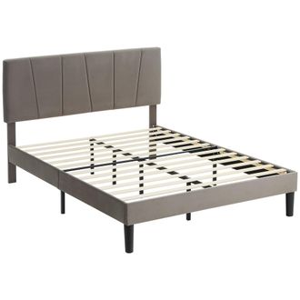 HOMCOM Bed Frame With 5-Level Adjustable Headboard Wooden Slats - King | TJ Hughes Grey