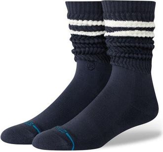 Stance Stripe Slouch Cotton Blend Crew Socks in Navy Stripe at Nordstrom, Size Large