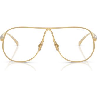 Miu Miu 66mm Oversize Pilot Blue Light Glasses in Gold /Clear Blue Light Filter at Nordstrom