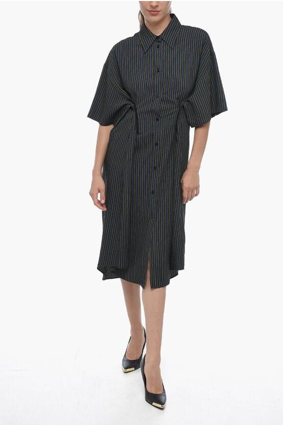 MM6 Single-pleated Cotton Shirt Dress with Balanced Stripe M size Xs