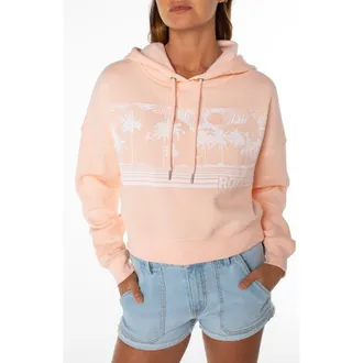 Roxy Breakwater Fleece Graphic Hoodie in Tropical Peach at Nordstrom, Size Xx-Large