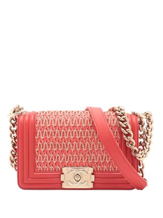 Chanel 2014-2015 Small Straw and Lambskin Boy Flap shoulder bag - Rood