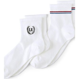 Lands End Quarter Crew Socks 2pk in Red/blue/ivory/crest Pack at Nordstrom