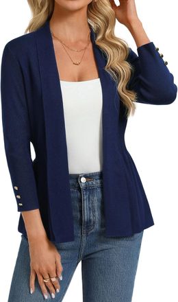 Grace Karin Womens Slim-Fit Cardigan 3/4 Sleeves Open Front Casual Lightweight Tops Navy Blue XXL