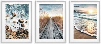 OEM Cuadros De Pared En Marco Blanco, Conjunto De Carteles Para Sal&oacute;n, Dormitorio, Mar