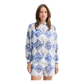 Twinset Camicia in Ramia con Stampa Floreale - - Blouses & Shirts - Donna - Blu - L