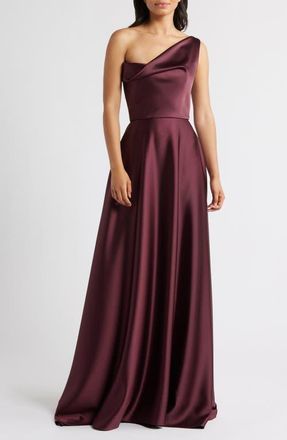 Amsale One-Shoulder Satin Gown in Ruby at Nordstrom, Size 12