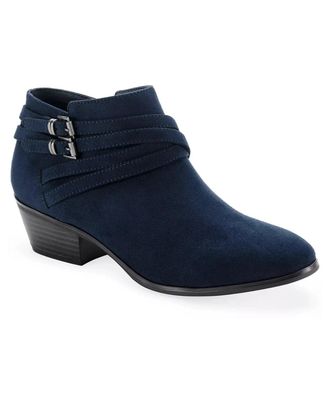 Style & Co. Womens Style & Co Willoww Boots Blue Block Heel Ankle Bootie LION822