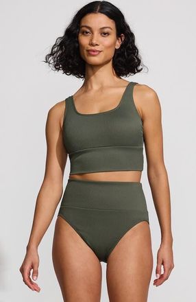 Lands End Tugless Tankini Top and High Waisted Bottom Swimsuit Set in Rich Olive Green Ottoman at Nordstrom, Size Xx-Small