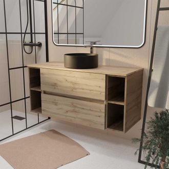 Aurlane Aurlane - Mueble De Ba&ntilde;o 120 Cm Timber - Decoraci&oacute;n Roble - 2 Cajones - Lavabo Negro