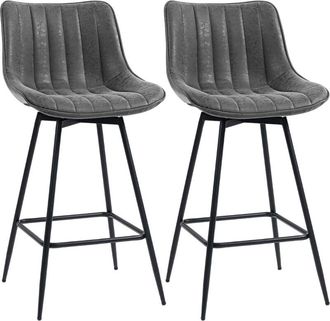HOMCOM Swivel Bar Stools Set of 2, PU Leather Upholstered Bar Chairs, Grey