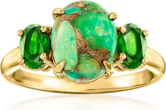 Ross-Simons Green Turquoise Ring With Chrome Diopside in 18kt Gold Over Sterling