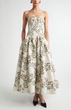 Carolina Herrera Trellis Jacquard Strapless Gown in Ivory Multi at Nordstrom, Size 10