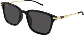Gucci Vierkante zonnebril met lage neusbrug pasvorm - Heren - Zonnebrillen - Zwart - 55 MM - Accessoires
