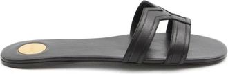 Saint Laurent Schoenen, Dames, Zwart, 38 1/2 EU, Leer, Mabrouka leren platte sandalen