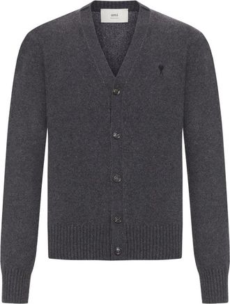 Ami Black Ami De Coeur V-Neck Ribbed Cashmere-Blend Cardigan