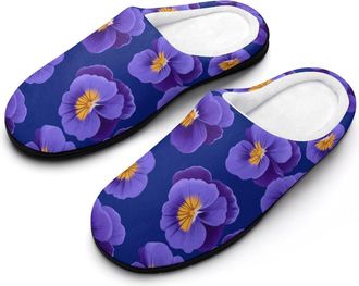 Generic Purple Pansies Flowers Mens House Slippers Memory Foam Washable Cotton Slip on Home Shoes