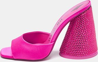 The Attico Fuchsia Satin Crystal Embellished Luz Mules