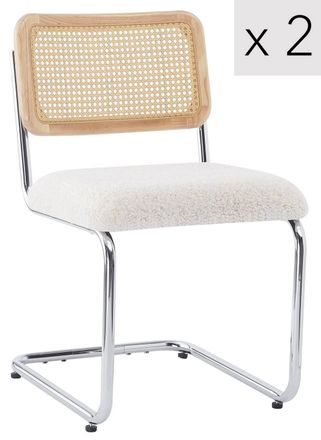 Nordlys Set of 2 Industrial Metal Cane Rattan Dining Chairs in White