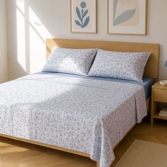 KASANOVA Completo letto matrimoniale fiori blu cotone