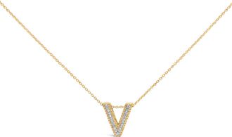 House of Brilliance Yellow Gold Vermeil.925 Sterling Silver Diamond Accent A-Z Initial Bubble Pendant Necklace