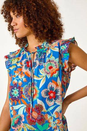 Roman Floral Printed Frill Sleeve Top