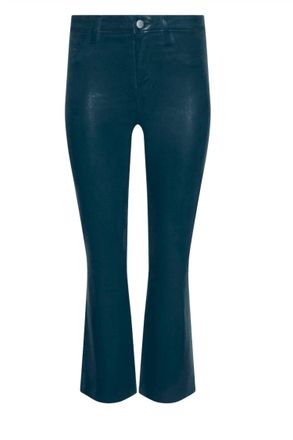 L'agence Womens Kendra High Rise Crop Coated Flare Pants In Deep Teal