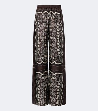 Nili Lotan Morgan printed silk twill wide-leg pants