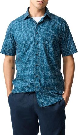 Rodd & Gunn Keystone Print Short Sleeve Button-Up Shirt in Night at Nordstrom, Size Xx-Large