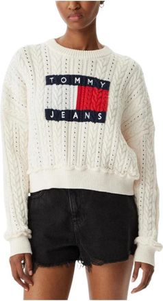 Tommy Hilfiger Rondgebreide trui - Dames - Ronde hals truien - Wit - XS - Katoen - Truien & Vesten