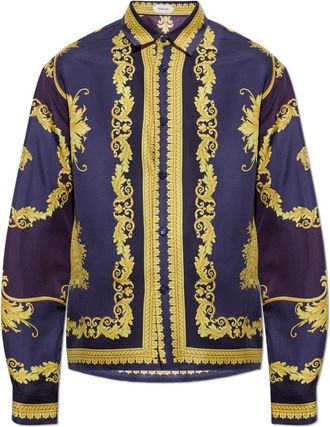 Versace Zijden Blouse Met Patroon - Heren - Casual Overhemden - Blauw - 3XL - Overhemden