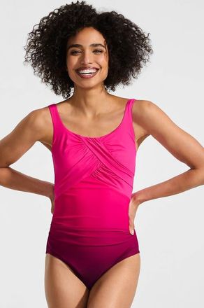 Lands End D-Cup Slender Carmela Tummy Control Chlorine Resistant Scoop Neck One Piece Swimsuit in Riviera Rose Ombre at Nordstrom, Size 12