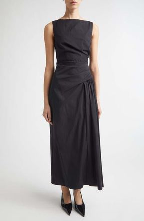 Lela Rose Ruched Cotton Blend Stretch Poplin Dress in Black at Nordstrom, Size 10