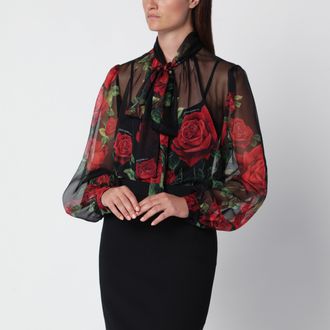 Dolce & Gabbana Blusa con stampa con rose in chiffon di seta