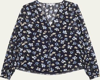 Veronica Beard Alec Long-Sleeve Floral Silk Top