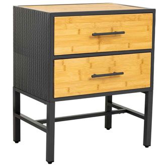 Wanderlust Deco Mesita de noche de metal y madera 2 cajones, negro50x35x60h cm