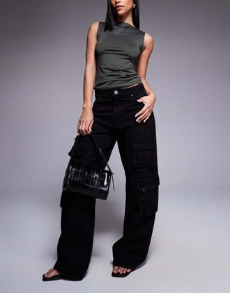 Good For Nothing low rise baggy fit cargo pants in black