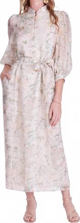 Jade Yoga Stand Collar A-Line Midi Dress In Vintage Meadow